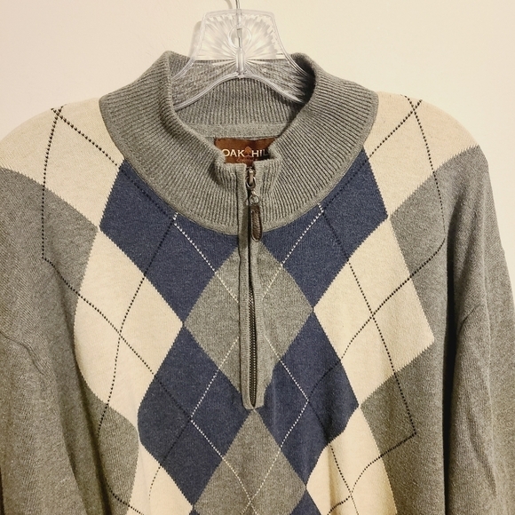 Oakhill | Men's Gray and Navy Argyle Sweater (Size 3XL) - Picture 3 of 15
